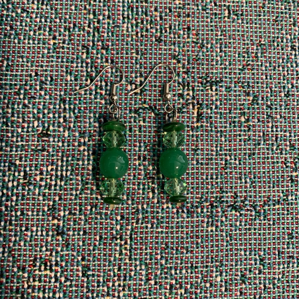 Green Beaded Dangle Earrings